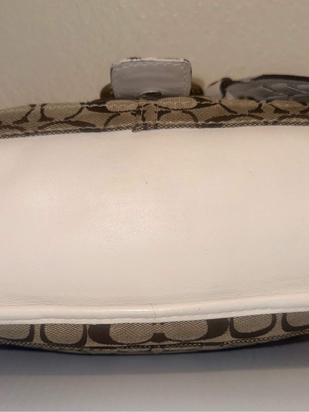 Coach White and Brown Signature Shoulder Bag with Brass Buckles - Picture 5 of 9